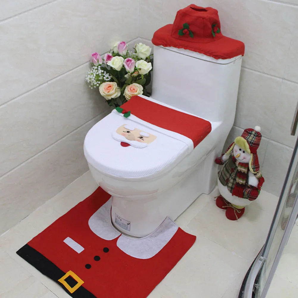 

Christmas Pattern Mildew Proof Waterproof Bathroom Toilet Seat Cover Foot Pad And Water Tank Covers Set