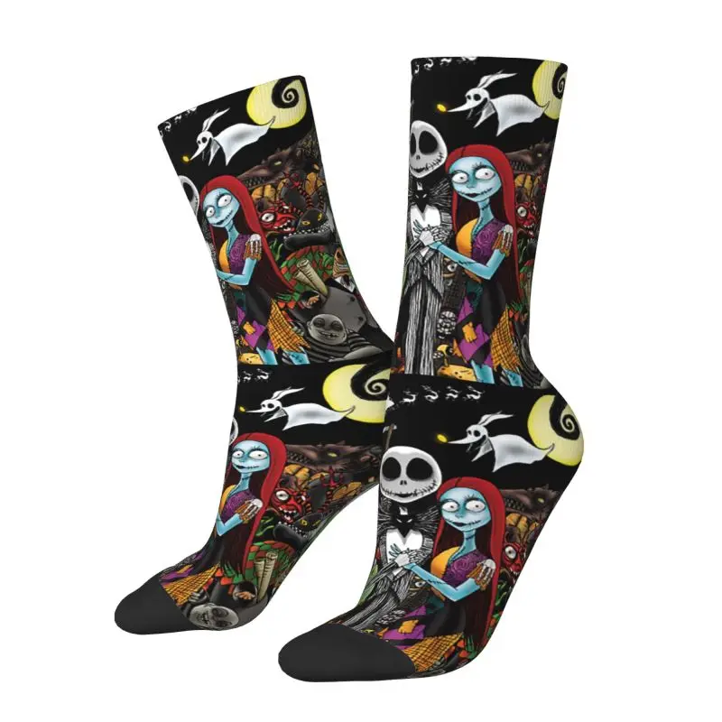 Horror Movie Tim Burton Christmas Socks for Men Women Stretchy Summer Autumn Winter Halloween Skull Jack Crew Socks