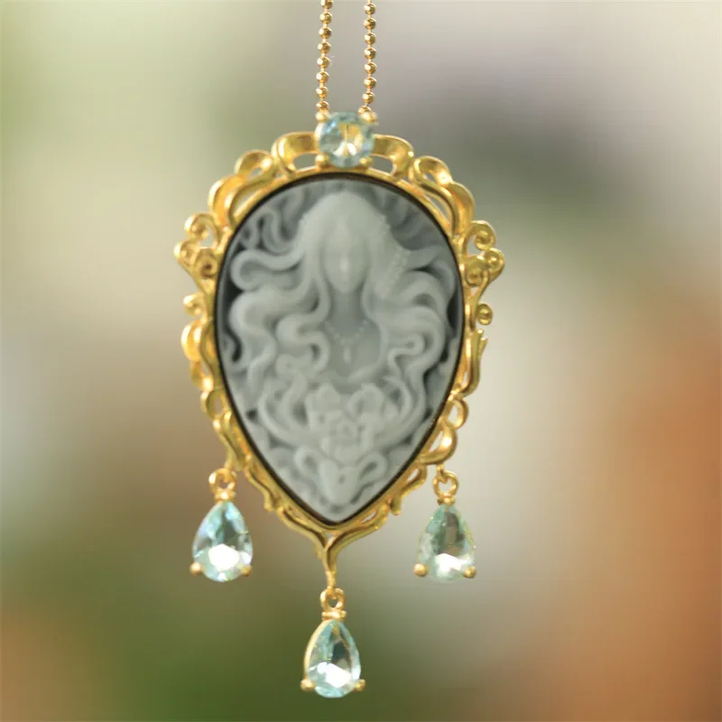 

Source Manufacturer S925 Silver Inlaid Cameo Relief Medusa Brooch Pendant Dual-purpose Agate Cameo