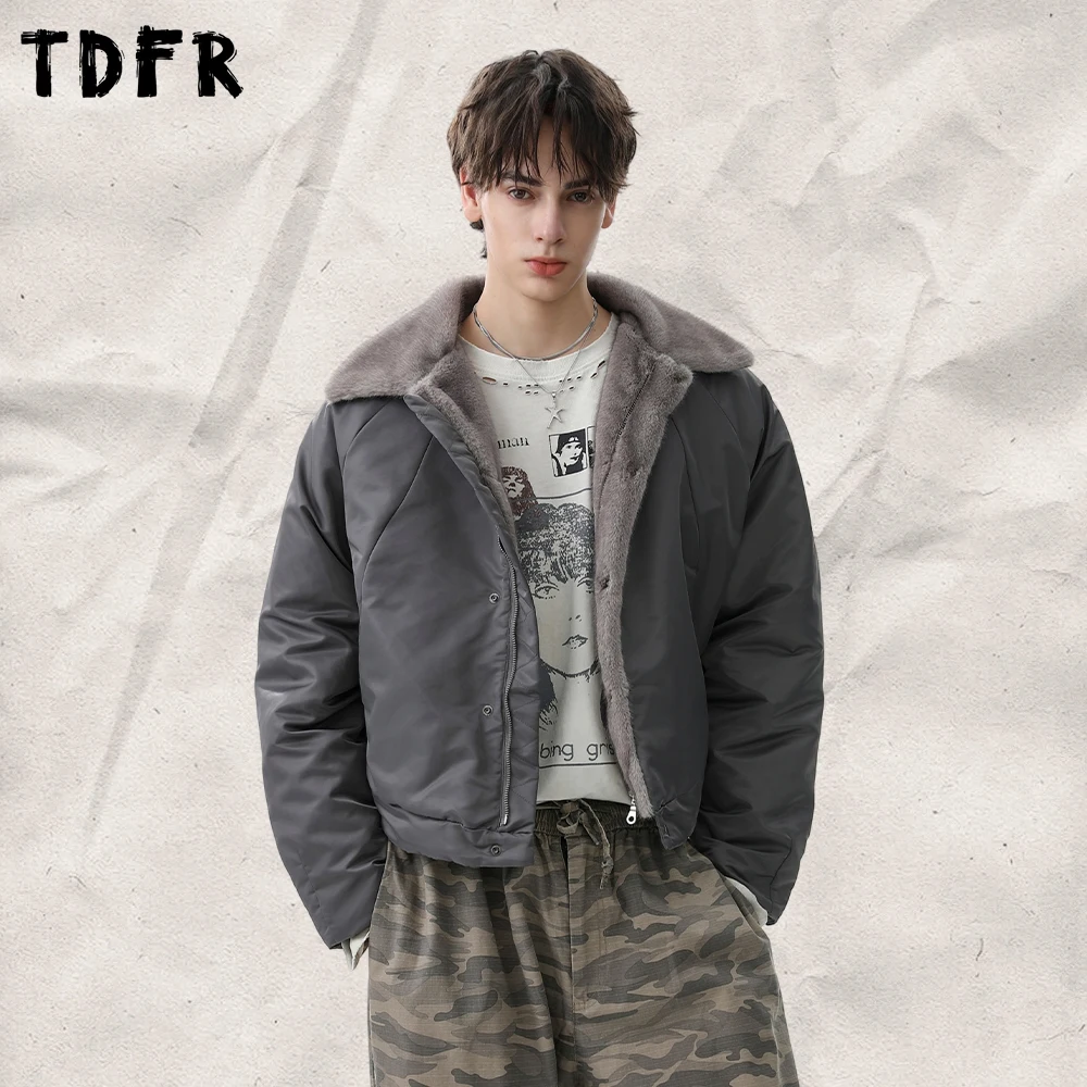 Spliced Fur Collar Quilted Jacket Mens Winter Safari Style Lapel Long Sleeve Padded Jacket Man Outerwear