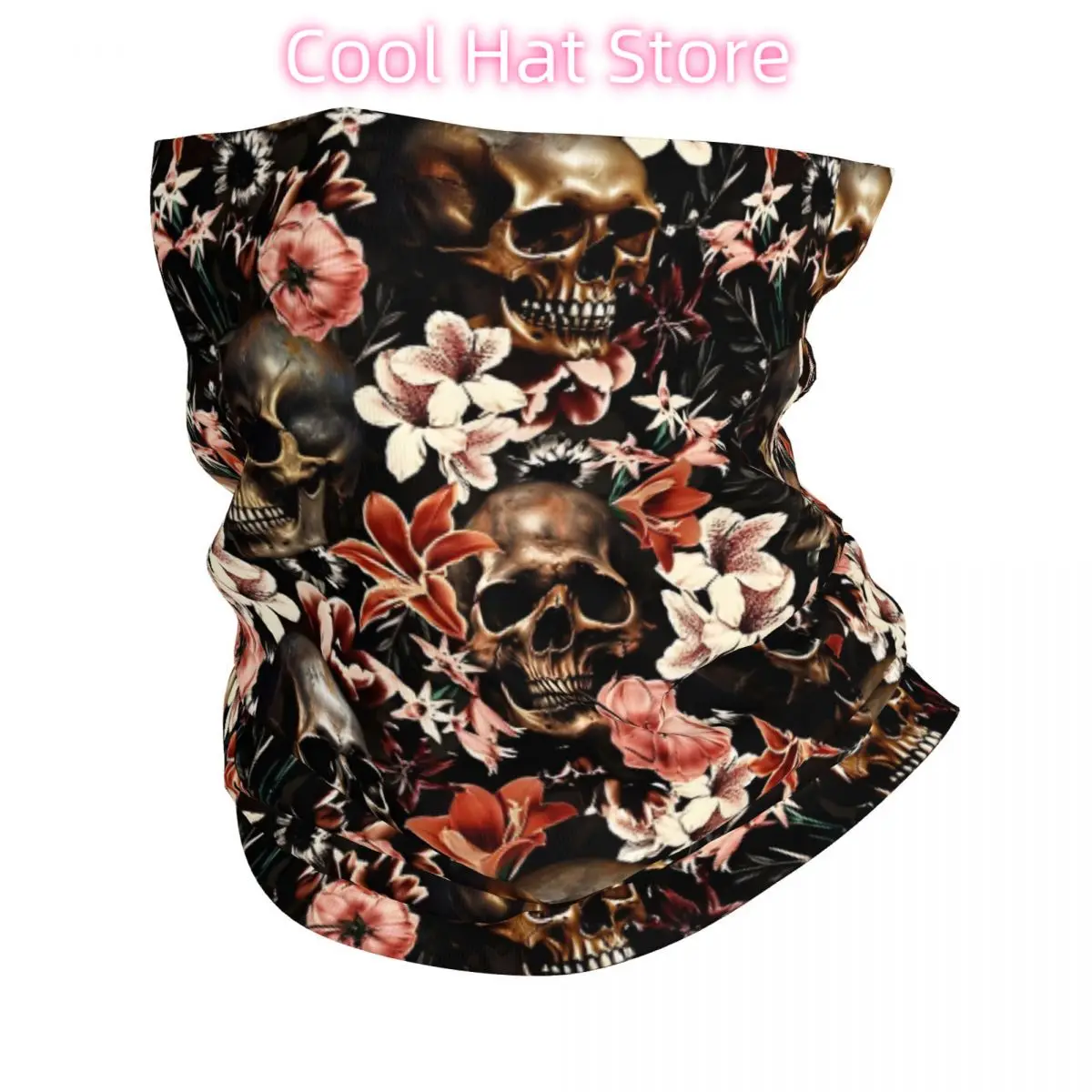 

Midnight Skull And Flowers Bandana Neck White Scarf Multi-use Headwear Fishing Unisex Adult Winter