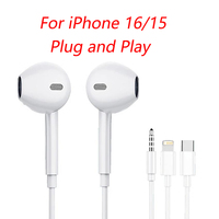 Original Wired headphones For iPhone 16 15 14 13 12 11 Pro Max 7 iPad In-Ear Earphones Lightning USB-C 3.5mm Earbuds Accessories
