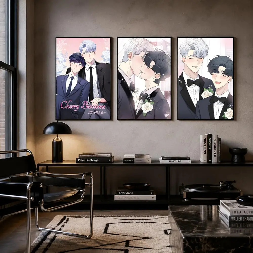 Manhwa Cherry Blossoms After Winter Poster Self-adhesive Art Waterproof Paper Sticker Coffee House Bar Room Wall Decor