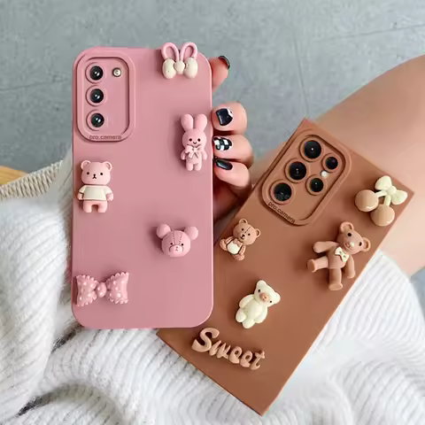 S 21 22 23 24 20 Cute 3D Bears Silicone Case For Samsung Galaxy S21 S20 S23 Fe S24 S22 Ultra Plus Cartoon Back Cover S23fe S21fe