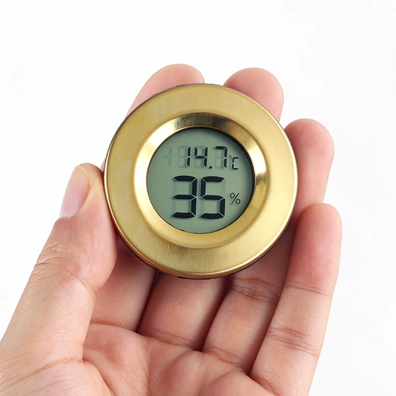 Circular Digital Hygrometer Thermometer Accurate Humidity Temp Monitor Gauge Embedded Mount for Cigar Humidor, Humidifier Box