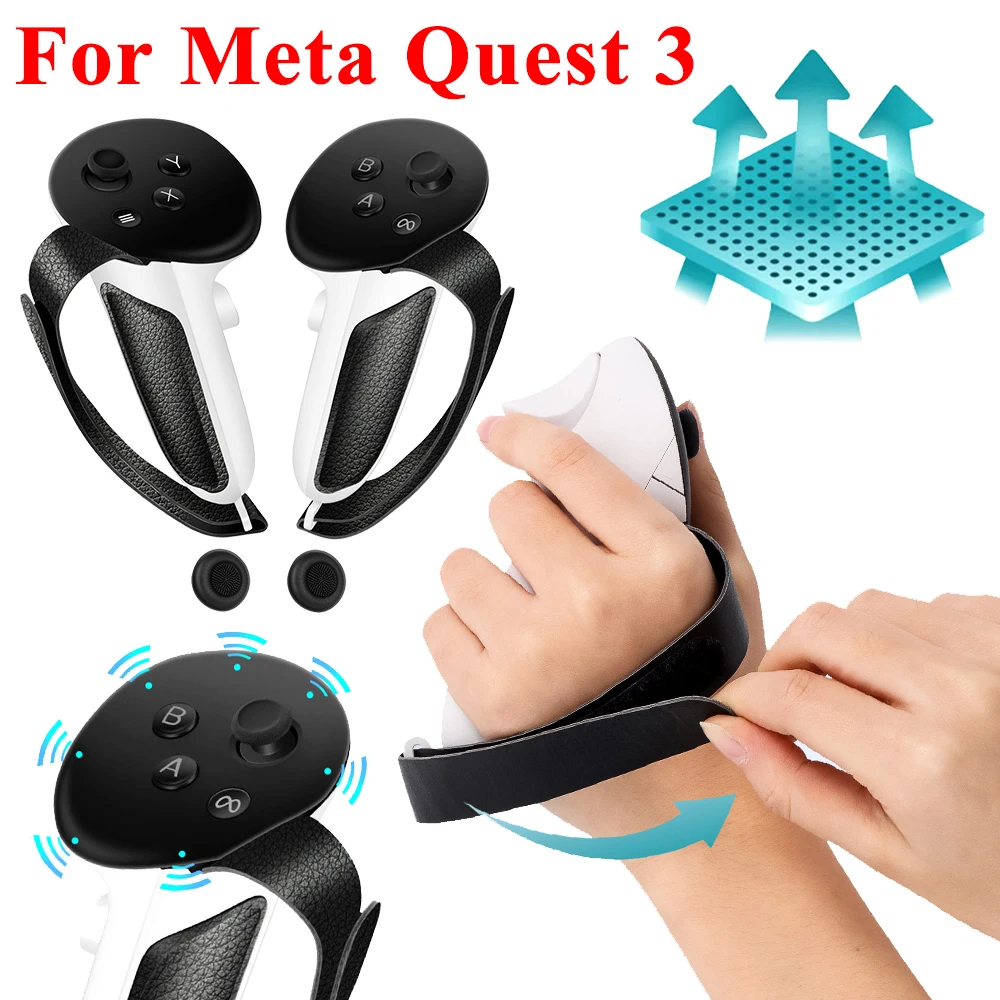 For Meta Quest 3 Handle Controller Grips Cover VR Controller PU Leather Silicone Protective Cover Strap For Quest 3 Accessories