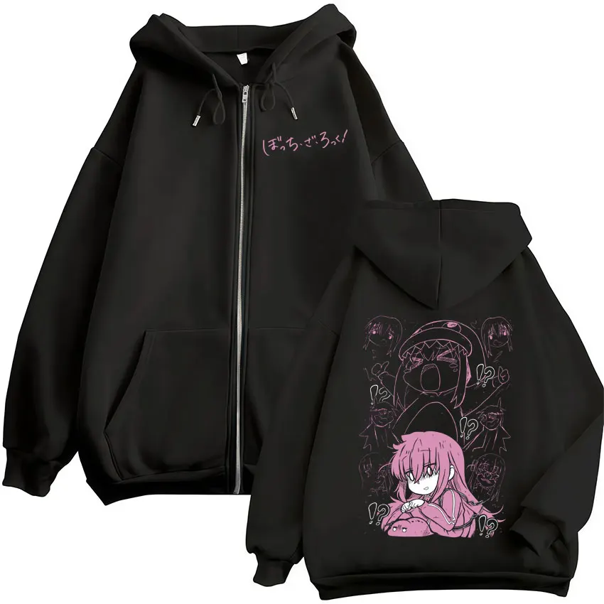 Japanese Manga Bocchi The Rock Zipper Hoodies Anime Gotoh Hitori Graphic Zip Up Sweatshirts Men Women Oversized Pullovers Coats