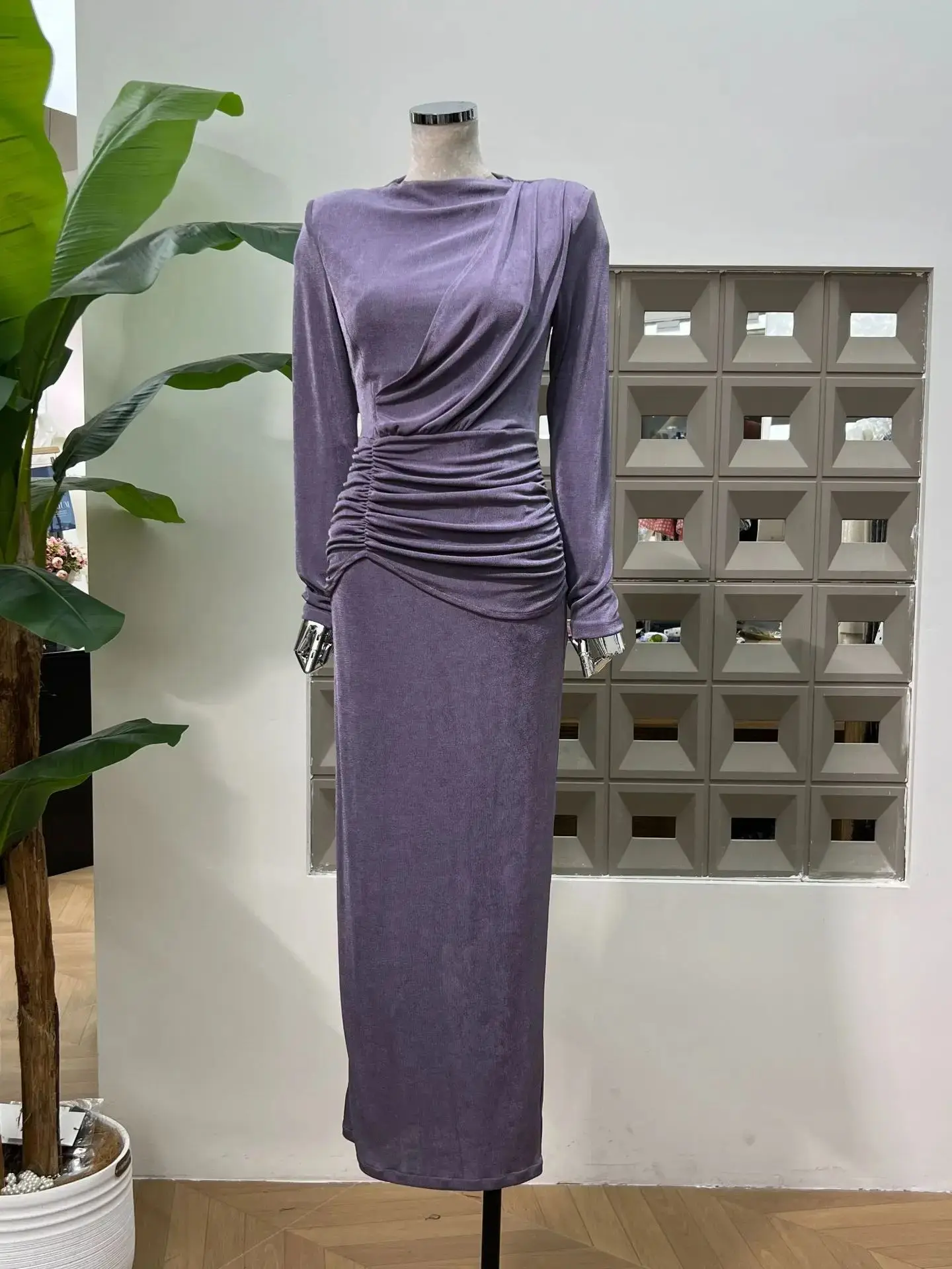 Robe de soirée pour femmes, moulante, manches longues, mode automne, boule de noël, coupe cintrée, extensible, plissée, Design Unique