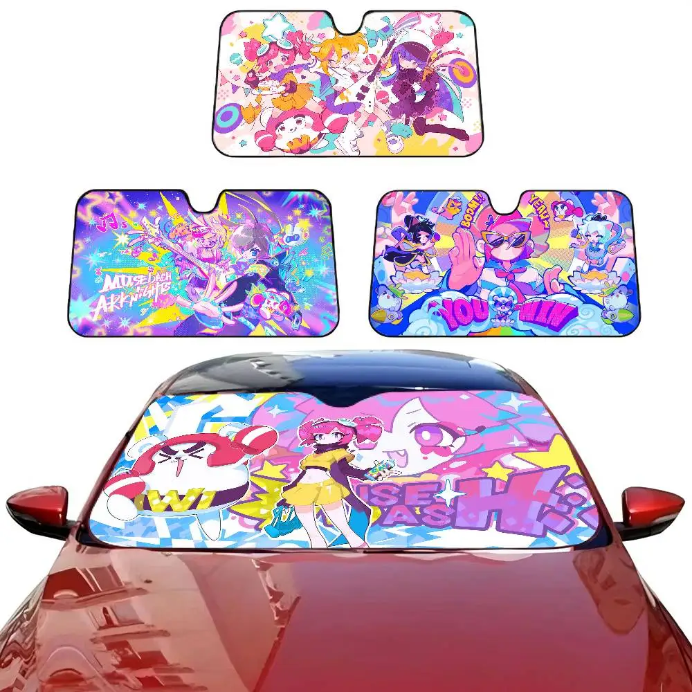 Anime Muse Dash Car Sunshade Shield Windshield Window Sun Blocker Cover Interior Protection for Truck SUV Visor Universal
