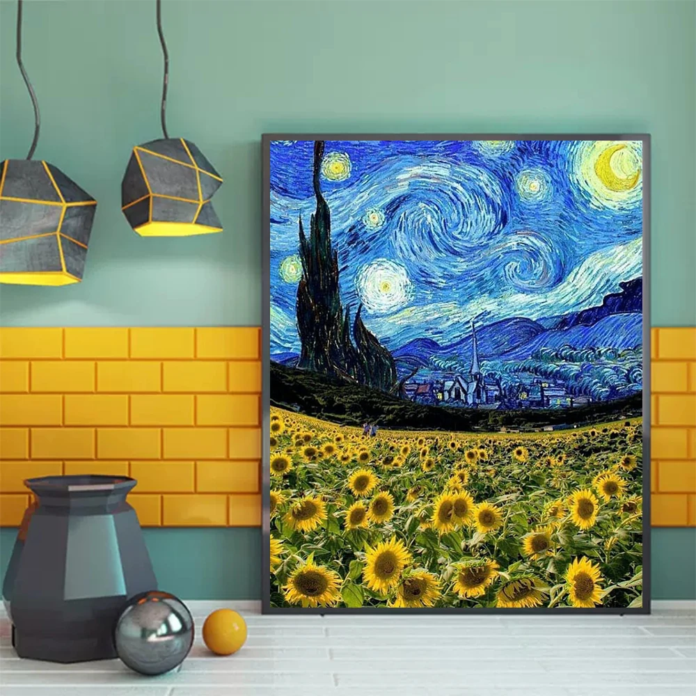 Van Gogh Sunflower Flower Starry Sky Art Pictures Poster Printing Oil Painting Canvas Painting For Modern Home Decor Gift