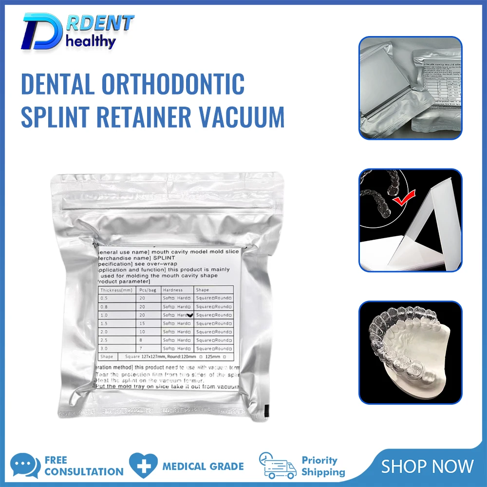

Стоматологические вакуумформовочные листы: твердые и мягкие, для ортодонтических ретейнеров, квадратные, 0.6/0.8/1.0/1.5 мм, для зуботехнических шин, термоформовочные материалы