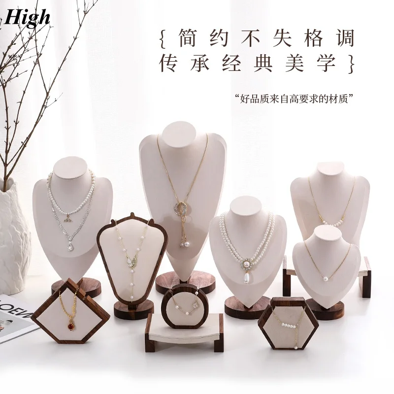

1pc Vintage Wooden Jewelry Display Stand - Velvet Bust Necklace Holder & Organizer for Home Decor