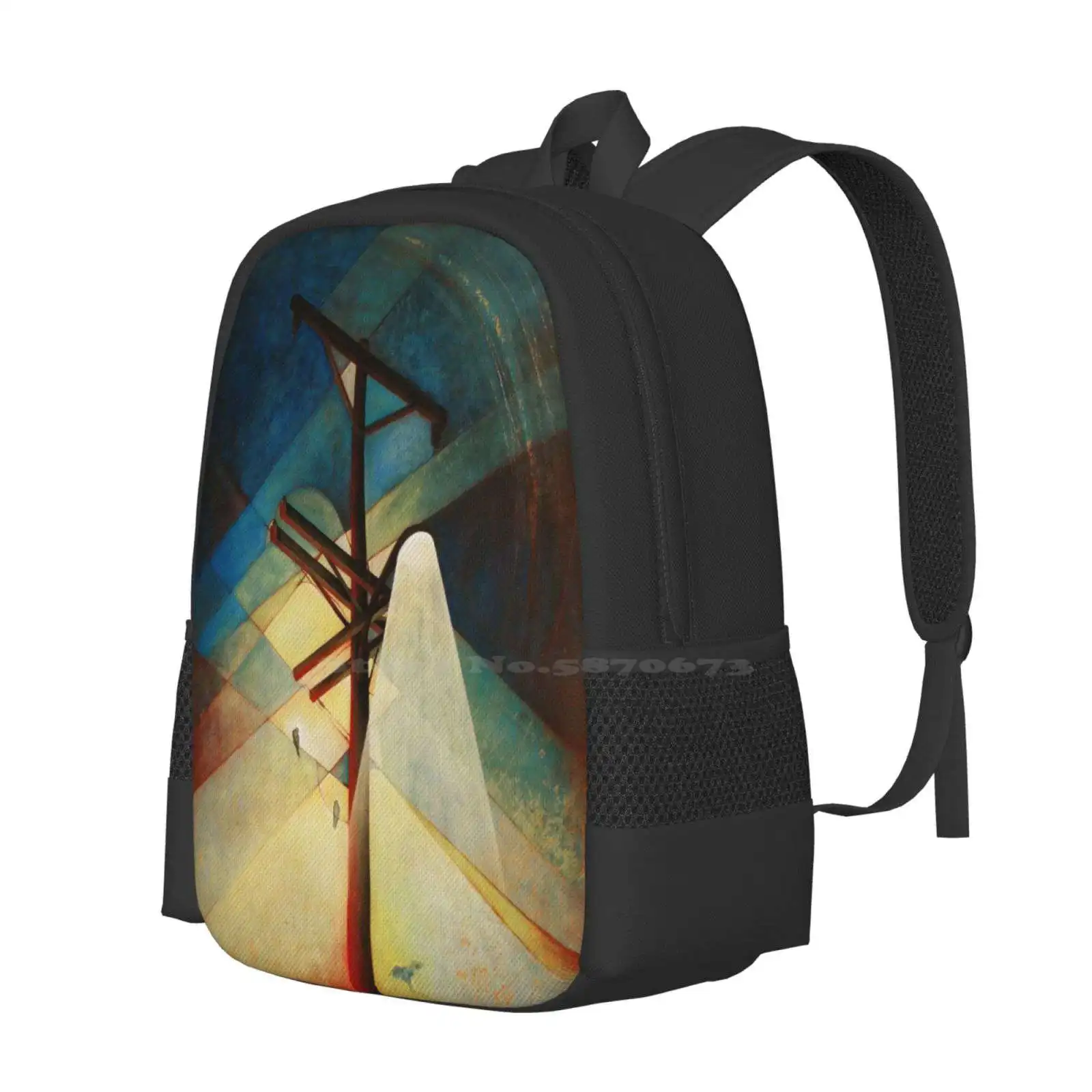 Earth Bound Power #4 Pattern Design Bagpack School Bags Painted Power Acrylic God Man Lines Birds Color