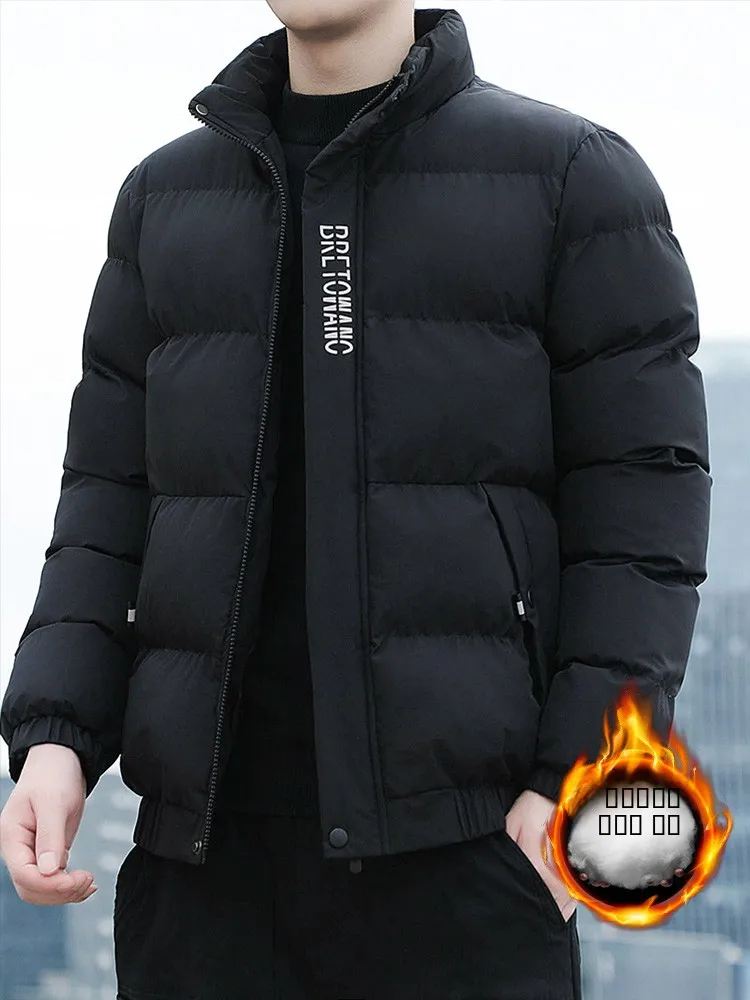 

Мужская утепленная хлопковая куртка с воротником-стойкой, модная, теплая, молодежная, повседневная, с длинными рукавами, на молнии, новинка зимы