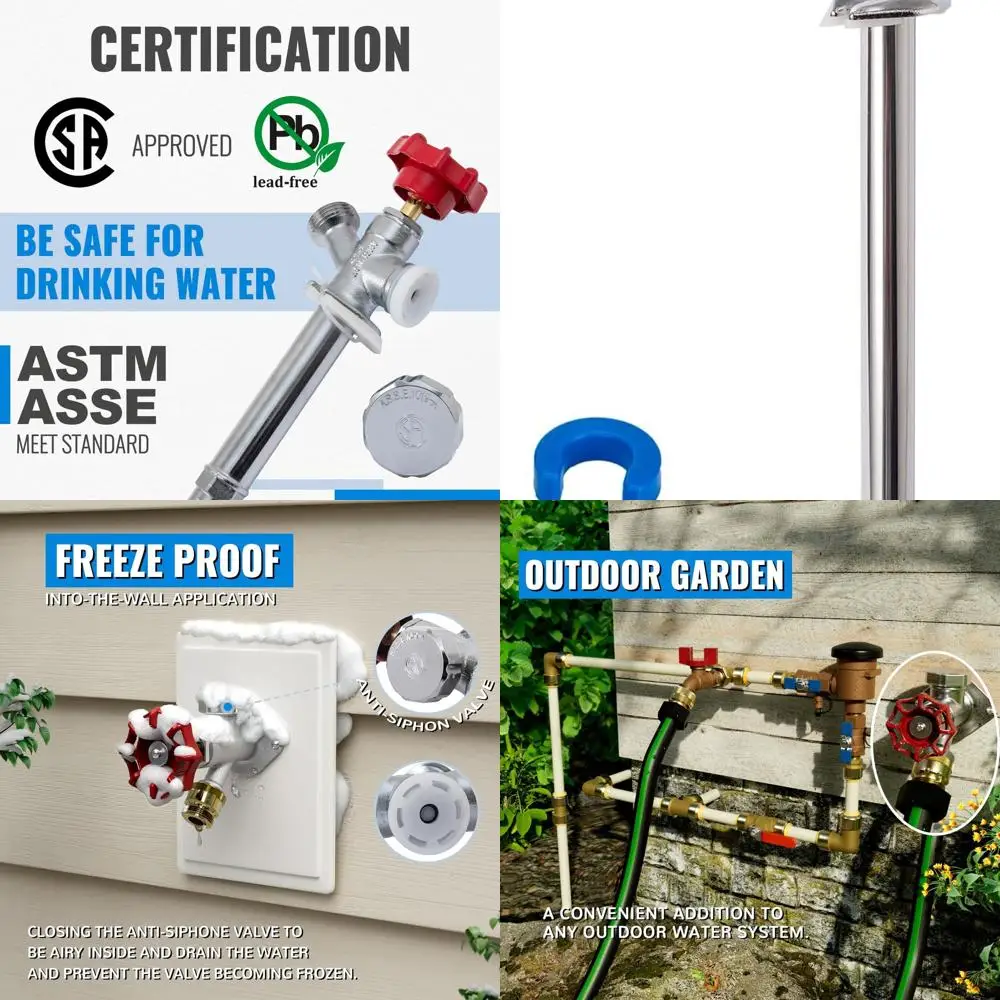 

12 Anti-Siphon Hydrant with 3/4 Hose Bibb, 1/2 Push Adapter, Lead-Free Brass Valve, Disconnect Clip & Sealing Tape