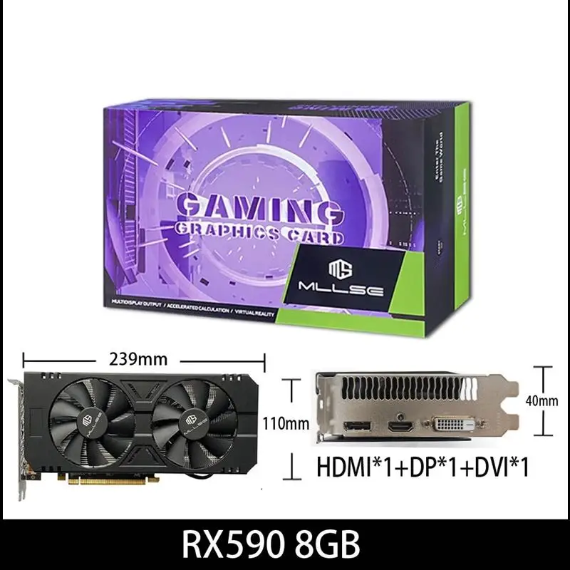 New! AMD RX 590 GME 8GB Placa De Video Gaming Graphics Card GDDR5 256Bit PCI Express 3.0 ×16 8Pin Radeon GPU rx590 Series