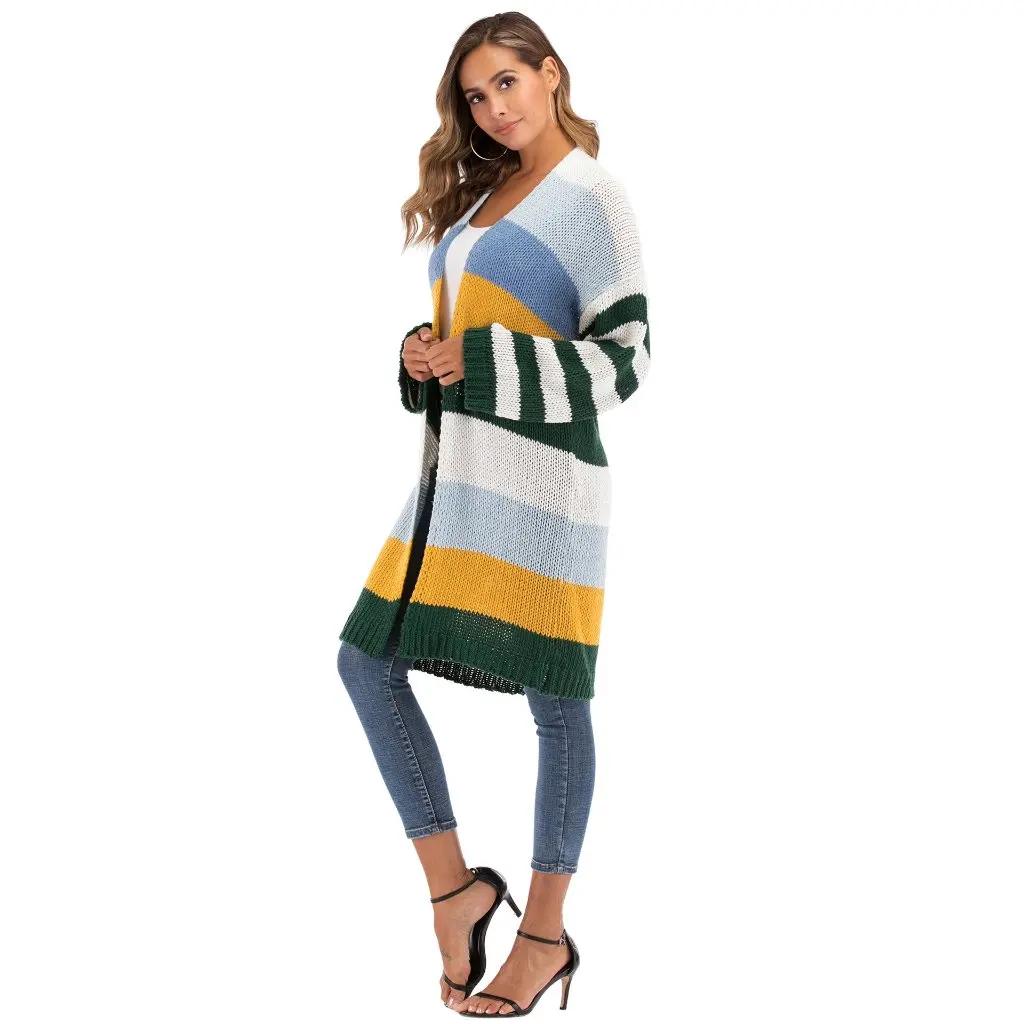 

Fashionable Color-Blocking Winter Sweater Jacket Loose Casual Mid-Length Women's Clothing A190871