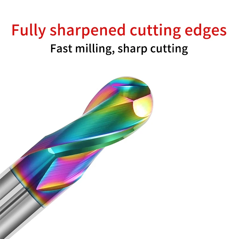 HRC55 Colorful Aluminum Ball Nose Milling Cutter 2 Flutes 50 60 75 100 150mm Tungsten Steel End Mill CNC Machine Tools