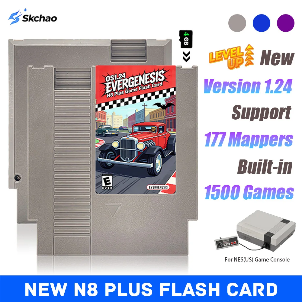 New 1500-in-1Game Card OS V1.24 Flash Card FCN8 Plus Vedio Game Cartridge for FC NES US Game Console Included 4G TF Card