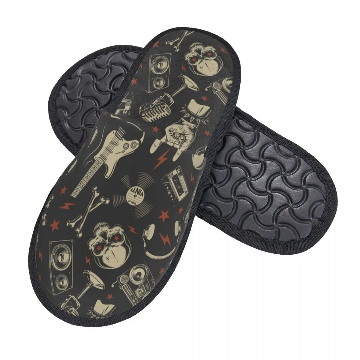 Retro Heavy Metal Skull House Slippers Soft Warm Rock Roll Music Memory Foam Fluffy Slipper Custom Print Indoor Outdoor Shoes