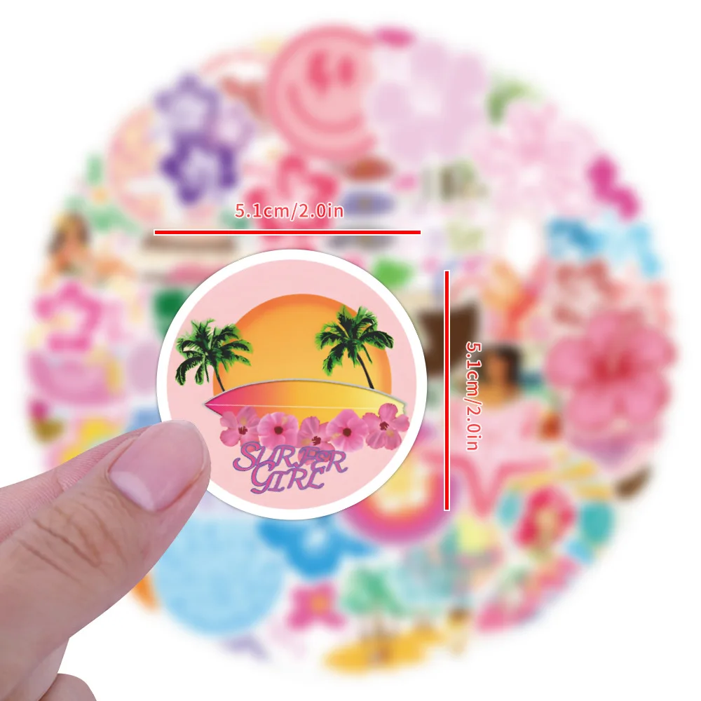 Summer Coconut Girl Waterproof Stickers, decalque, laptop, motocicleta, bagagem, snowboard, geladeira, telefone, carro, etiqueta, 60pcs