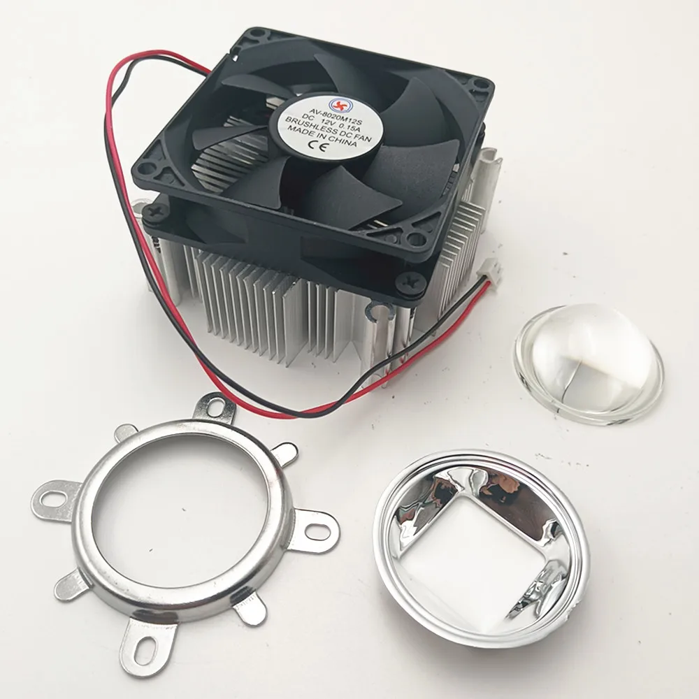 

100W LED Aluminium Heat Sink Cooling Fan+60° 90° 120°44mm Lens + Reflector Brack+6500k+445kit