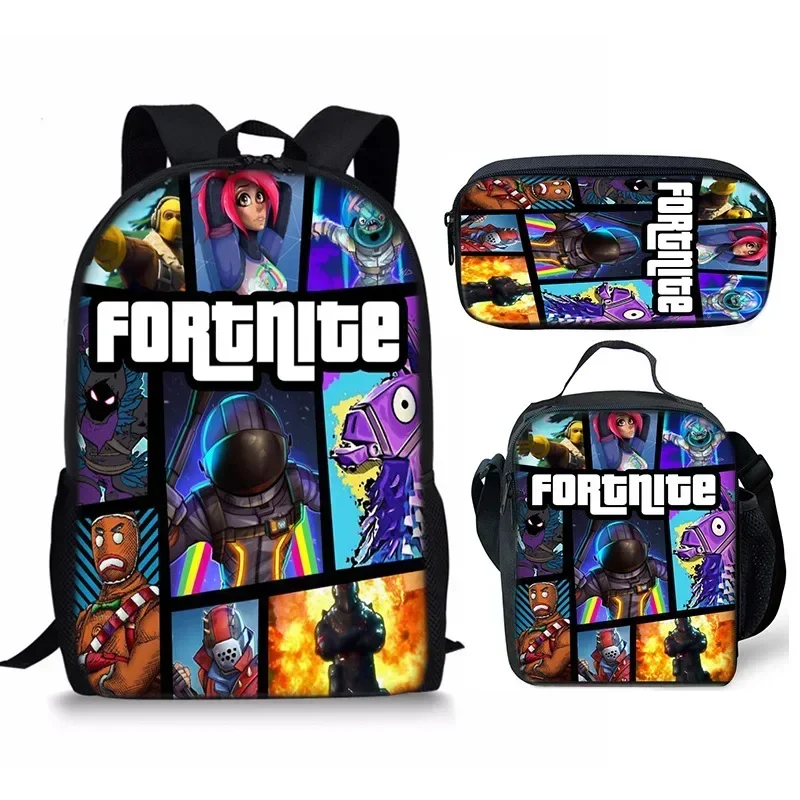 Fortnite Backpack 3pcs Set Kid Child Schoolbag  Pencilcase cosplay Schoolbag Cool Boys Girls Student Bag