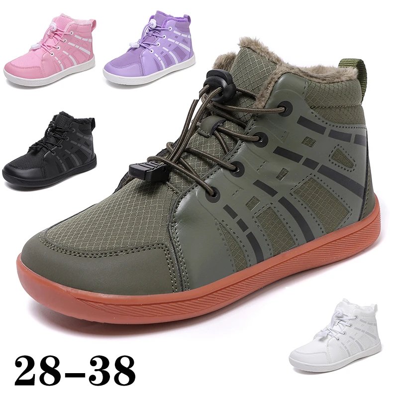 Children Winter Plush Boys Girls Board Shoes Lightweight Snow Boots Baby Shoes Casual Shoes High Top Sneakers Color Ankle Boots