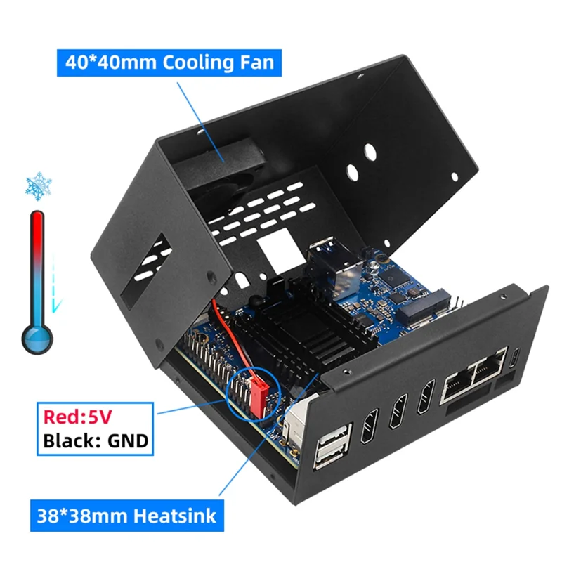 For Orange Pi 5 Plus Metal Case with Cooling Fan Heat Sink 2 Antenna WiFi6 BT for OPI 5 Plus 4 / 8 /16 GB