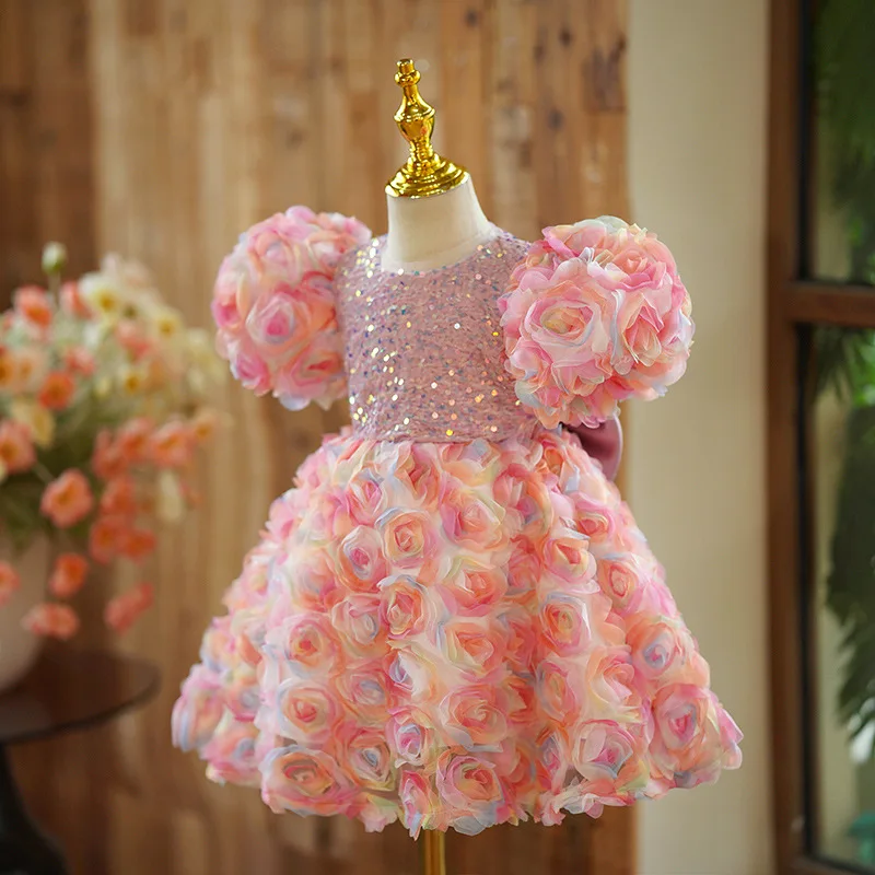 

Girls' high-end dress super fairy flower princess dress children's small host catwalk birthday piano performance costume