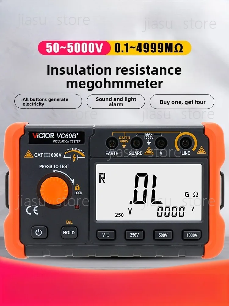 

VC60B+ 500V/1000V Digital Megohmmeter, Portable Insulation Tester for Electricians