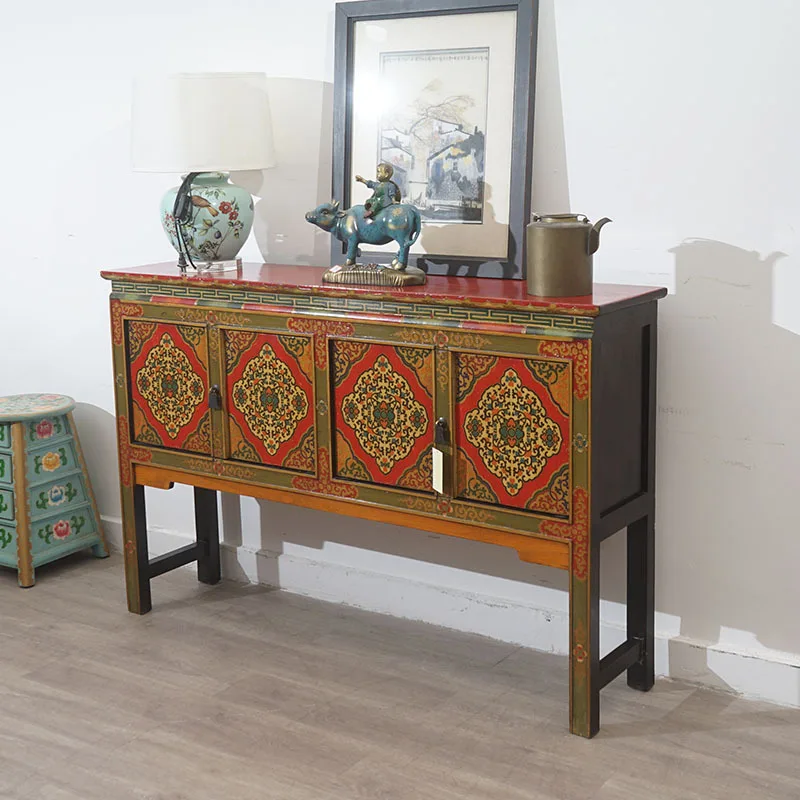 DSA Chinese-style elm wood painted entryway counter, Tibetan-style painted cabinet, Buddhist hall, antique-style distressed