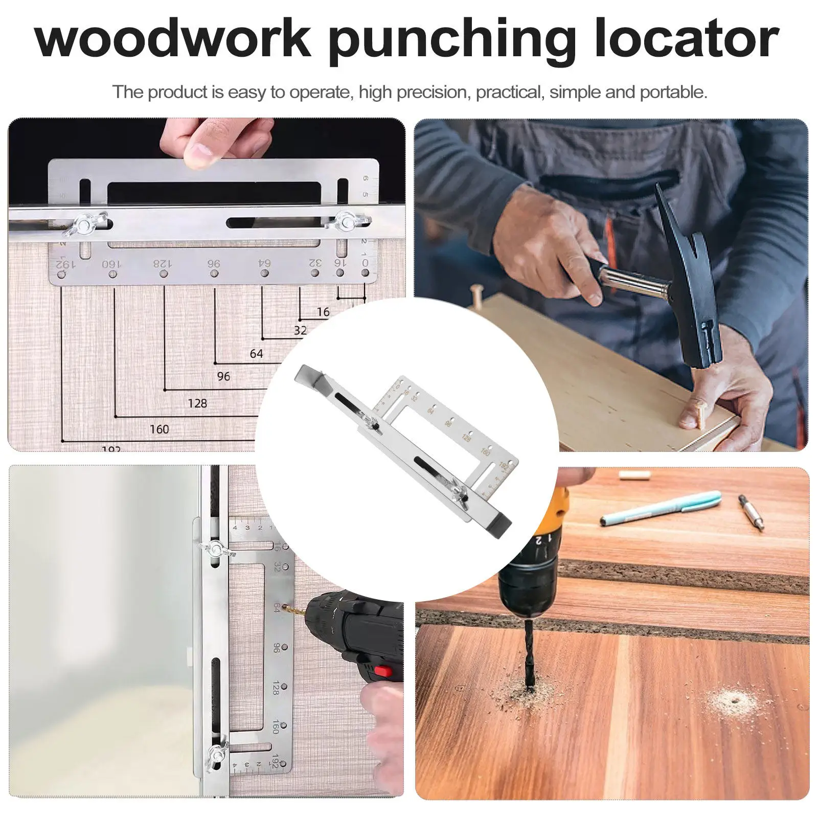 Stainless Steel Cabinet Pull Template Tool Adjustable Drill Guide for Precise Handle Positioning Woodworking Carpentry Cabinet