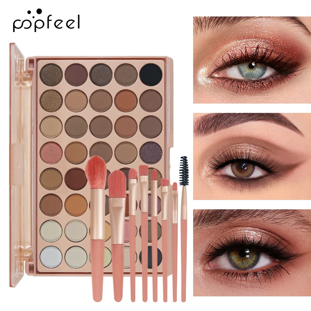POPFEEL 40 色のアース トーン & ピンク アイシャドウ パレット – 簡単にブレンドできる多用途のシマー、マット、ハイライト シェード。