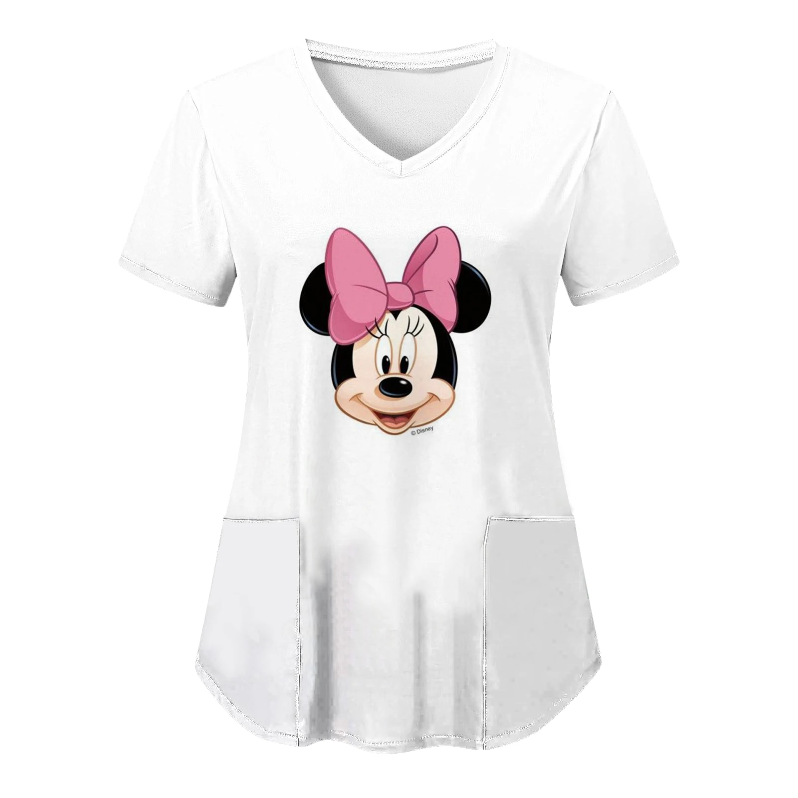 Disney เสื้อยืด2024สำหรับผู้หญิงเสื้อยืดมินนี่เมาส์เสื้อยืดชุดพยาบาลเสื้อยืดมิกกี้ผู้หญิงเสื้อผ้ามีกระเป๋าเสื้อในโรงพยาบาล