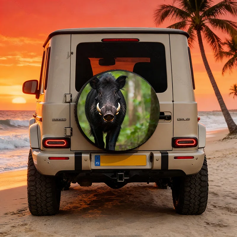 

Wild Boar Forest Scene Tire Cover Polyester G Wagon Spare Wheel Protector Outdoor Decor