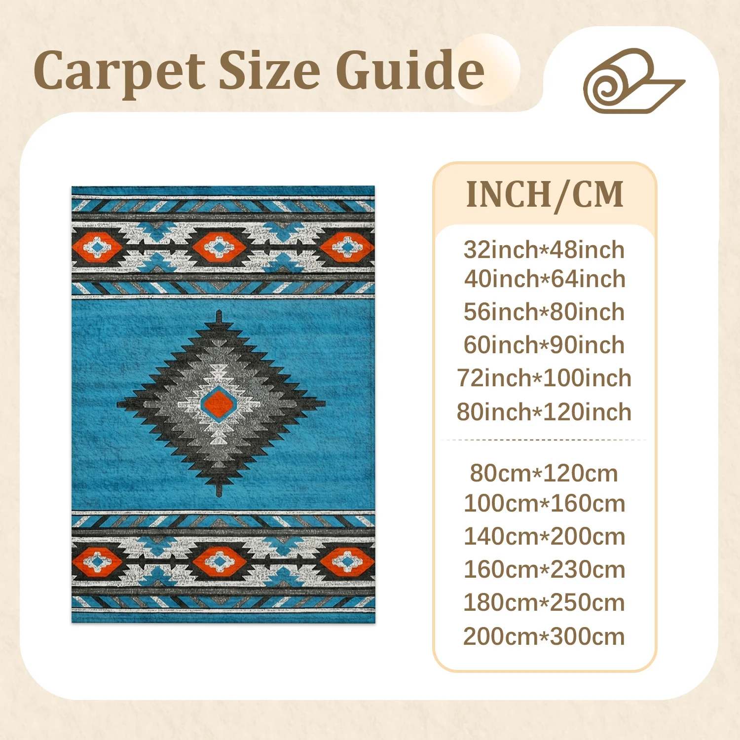 Large Indoor Area Rug, Soft Velvet Low Pile Rug with Non-slip Dotted Backing, Machine Washable Southwestern Tribal Geometric Pattern Teal Rug for Living Room, Bedroom, Entryway, Western Home Decor Accent