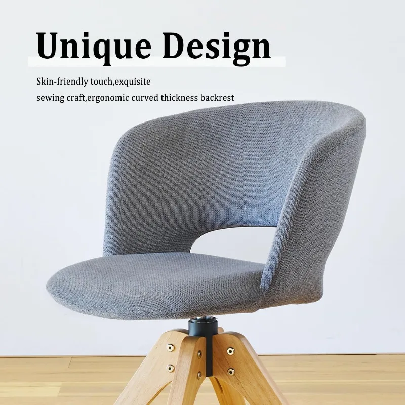 Cadeira giratória moderna de meados do século com pernas de madeira maciça, cadeira de mesa de escritório doméstico sem rodas, cadeira de maquiagem para vaidade, estofamento