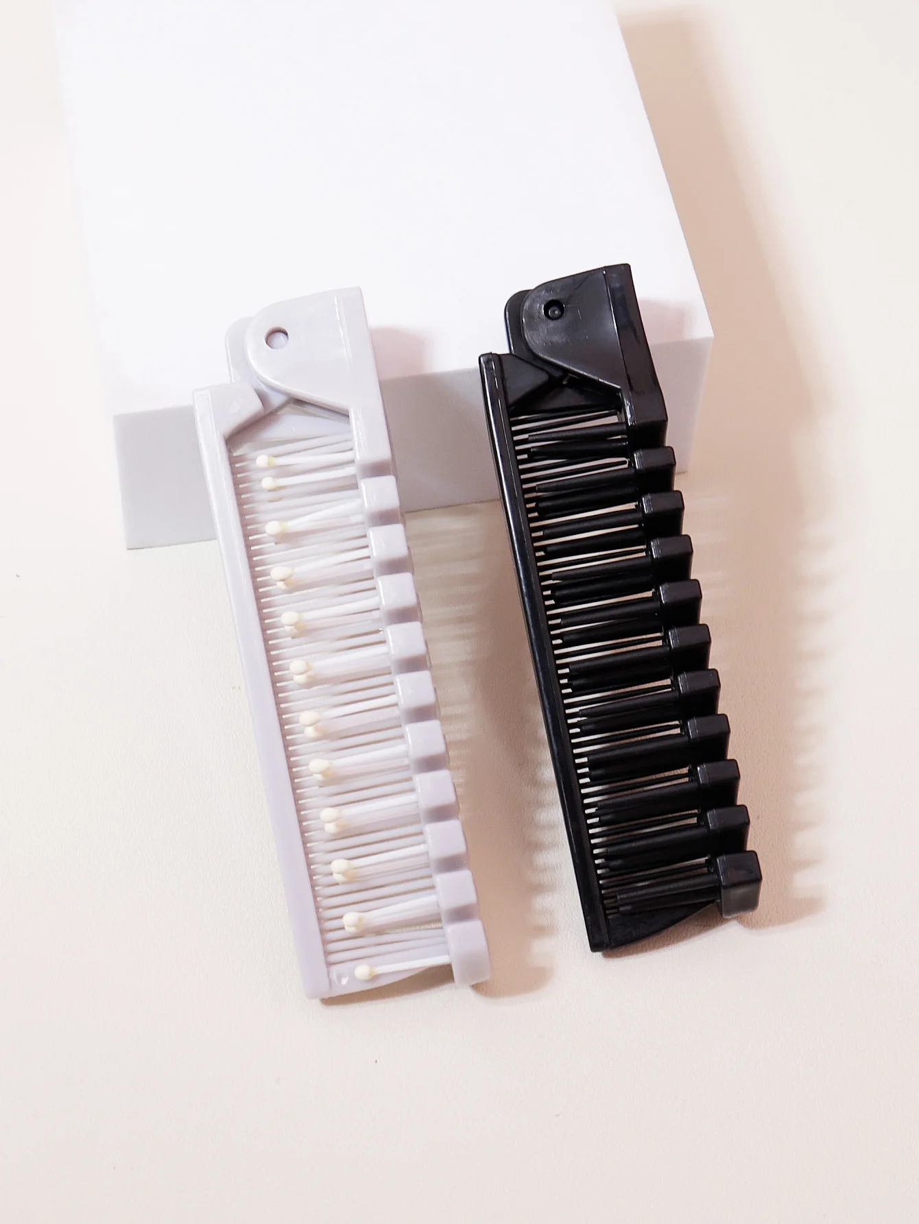 2pcs folding brush set, pocket comb, anti-static hair comb, double headed comb, portable travel comb