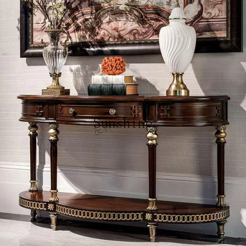 

retro solid wood home partition closing table is old against the wall decorative cabinet, by the wall of the entrance platform