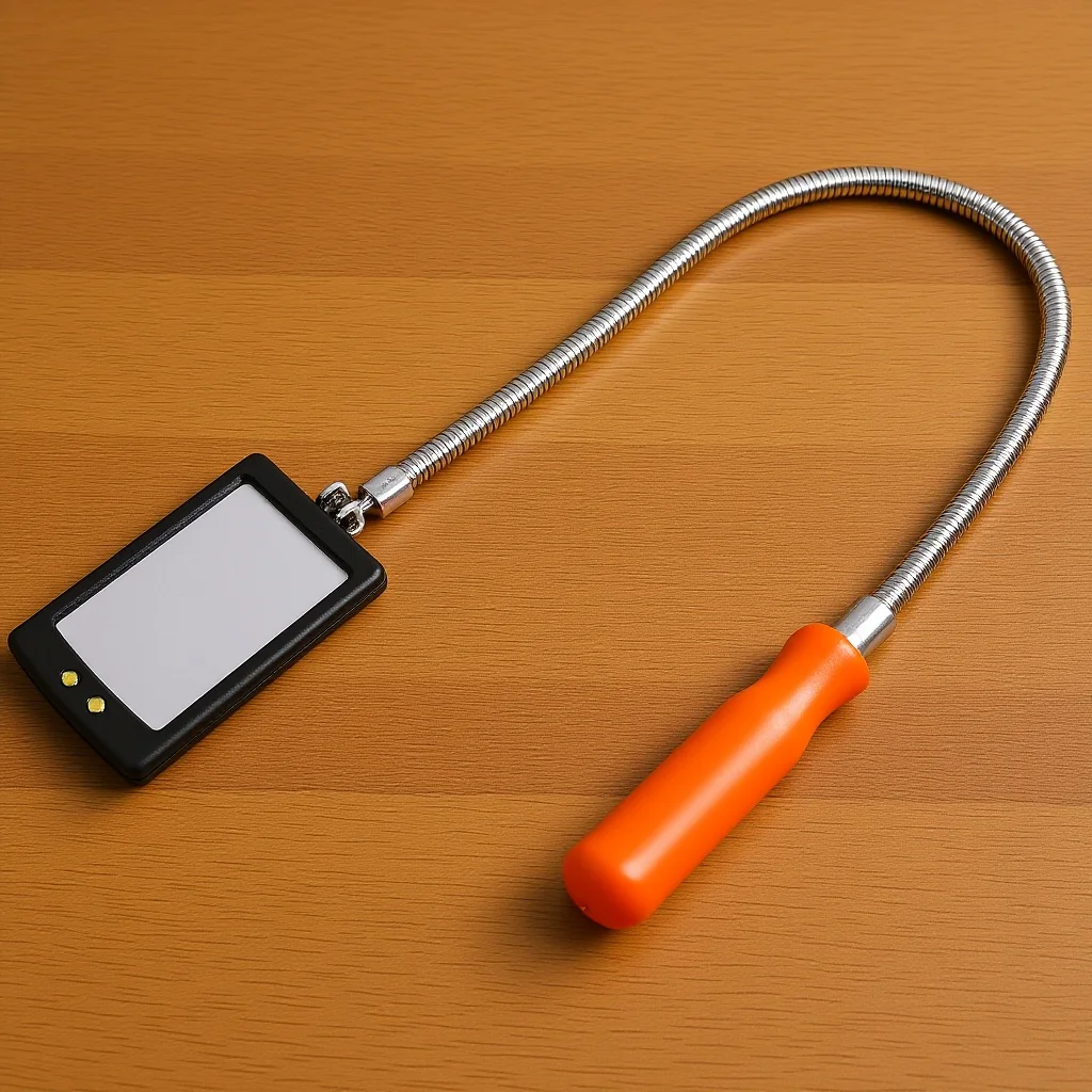 กระจกตรวจสอบแบบหมุนได้ 360 องศา ไฟ LED แบบยืดหยุ่น ทำจากสแตนเลส สำหรับซ่อมรถยนต์ เครื่องมือช่างยืดงอได้ มองเห็นได้ชัดเจน