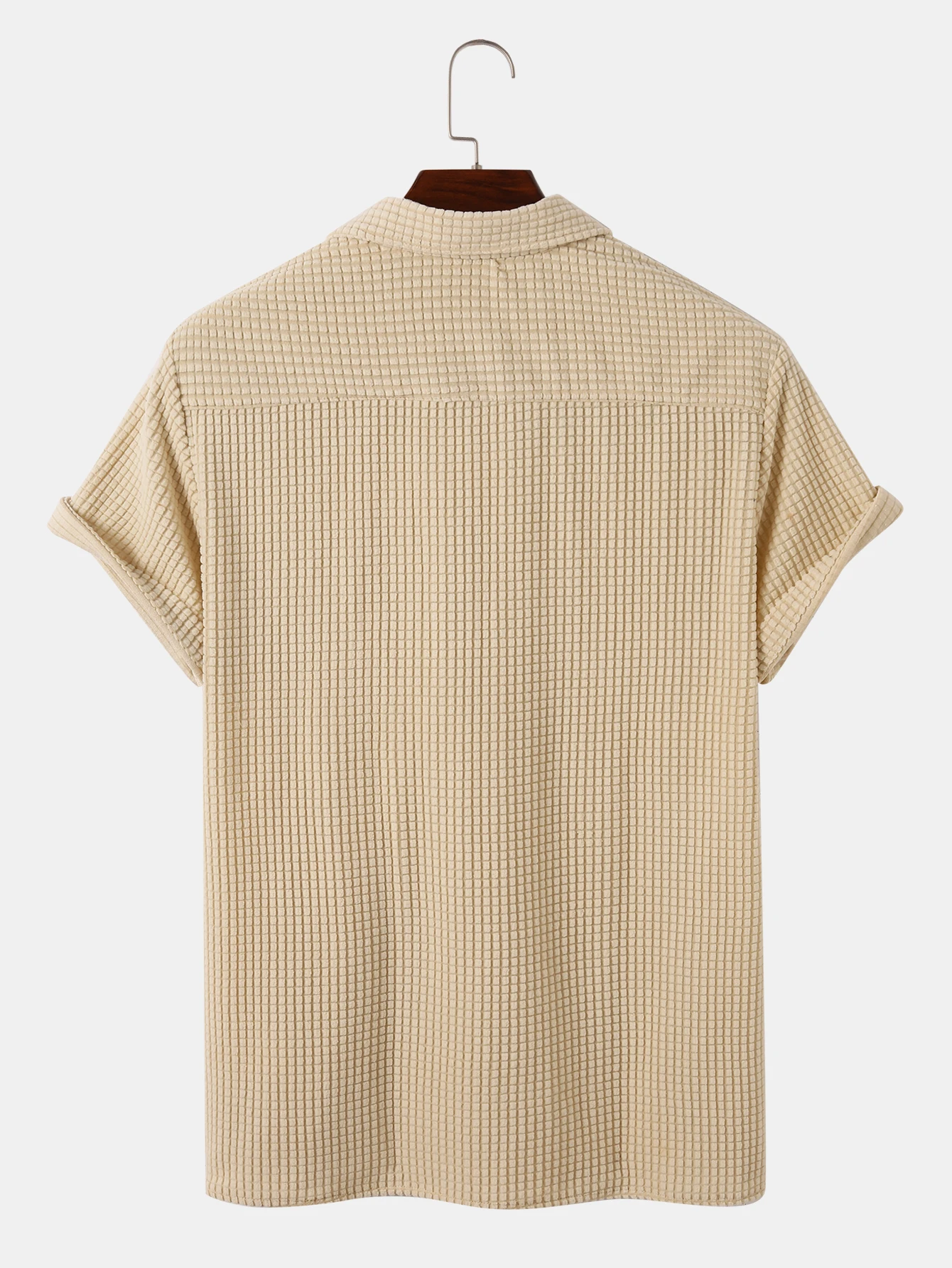 Summer Cool Men's Casual Solid Color Textured Short Sleeve Turn Down Button Up pocket Polo Shirt