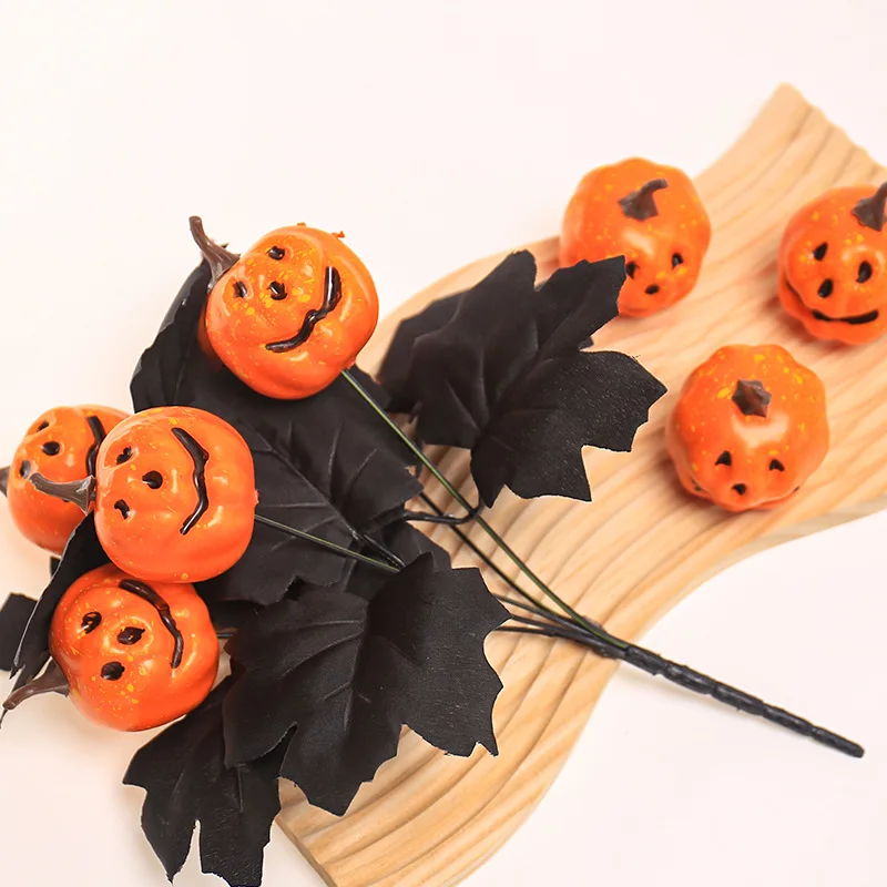 

Halloween Pumpkin Artificial Flowers Decoration Put Bundle Cross Border Black Halloween Layout Party Home Five Fork Black Maple