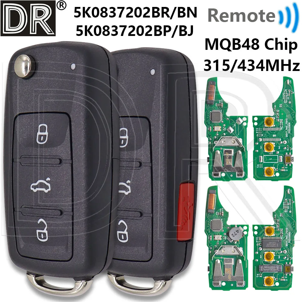 

Great MQB48 Chip 315/434MHz 5K0837202BN/BR/BH/DH/BP/BJ Flip Car Remote Key For VW Volkswagen Passat Jetta Beetle Caddy Multivan
