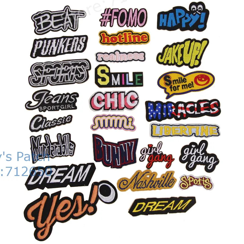 Fast Shipping Popular Sports Yes Happy Smile DREAM Words Embroidered Iron On Sew On Patch Clothing Hat Bag Shoe Motif Applique