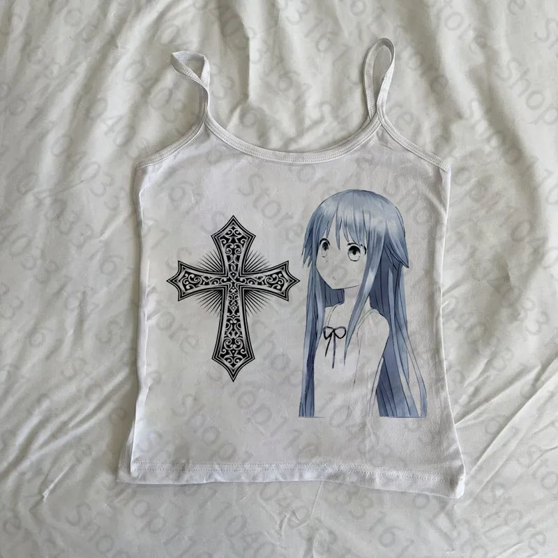 

2000s Tank Top Baby Tee Emo Girl SymbolGraphic Print Grunge Vintage Punk Slim Crop Top Camisole Female Clothes Crop Top Y2k Top