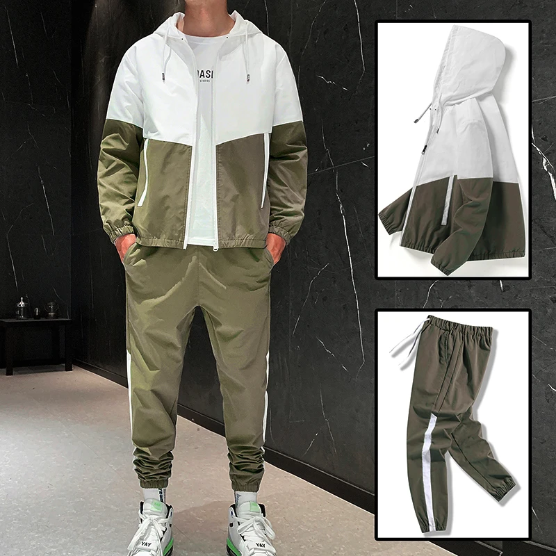 

Colorblo Jaet Pants Set Long Sve Sweatirt Polyester Youth Autumn Faion Casual Sportswear Polyester Blend Fabric