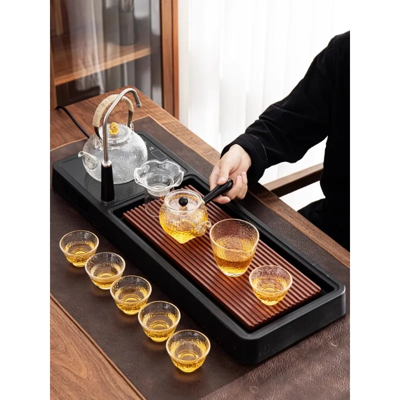 Tea tray household set fully automatic integrated small tea sea drainage type modern light luxury kung fu tea set, kettle,