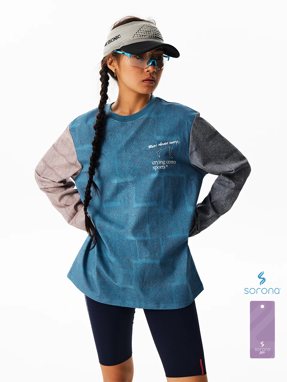 

Футболка для бега Crnenter с длинным рукавом, облегающая, с текстурными вставками, из смесового хлопка и полиэстера, молодежная, для повседневной носки