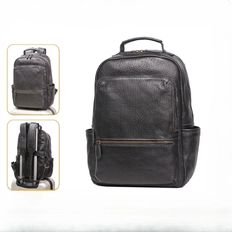 15.6 Inch Laptop Backpack Men 100% Genuine Leather Men's Backpack Free Hand Travel Knapsack Student Bookbag Daypack